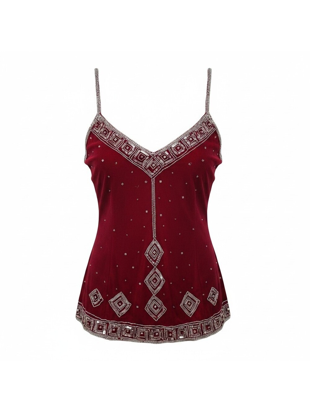 VINTAGE Y2K RED METALLIC BEADED GEOMETRIC CAMI